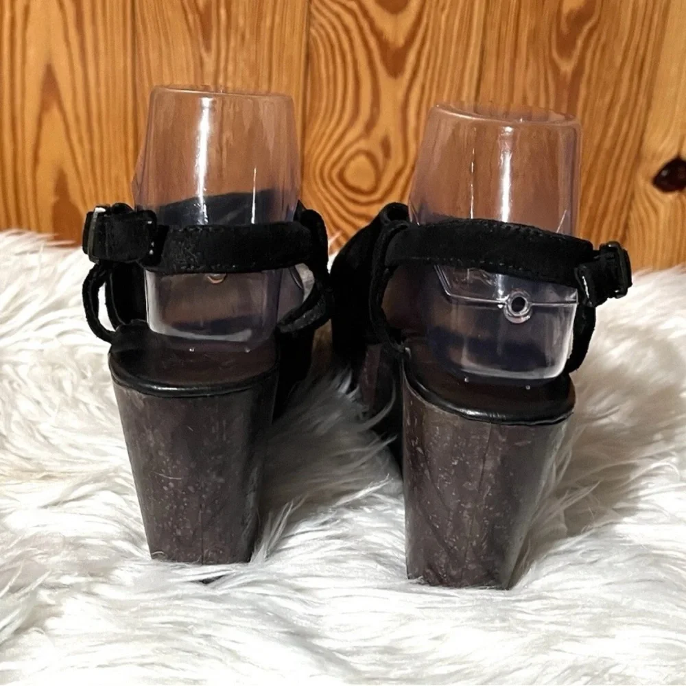 Cordani Josie Black Suede Leather Wedge Platform Sandals